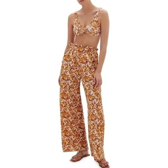 Jonathan Simkhai Swim Marisol 70's Floral Print Sheer Wide Leg Pants Size L - Picture 1 of 9